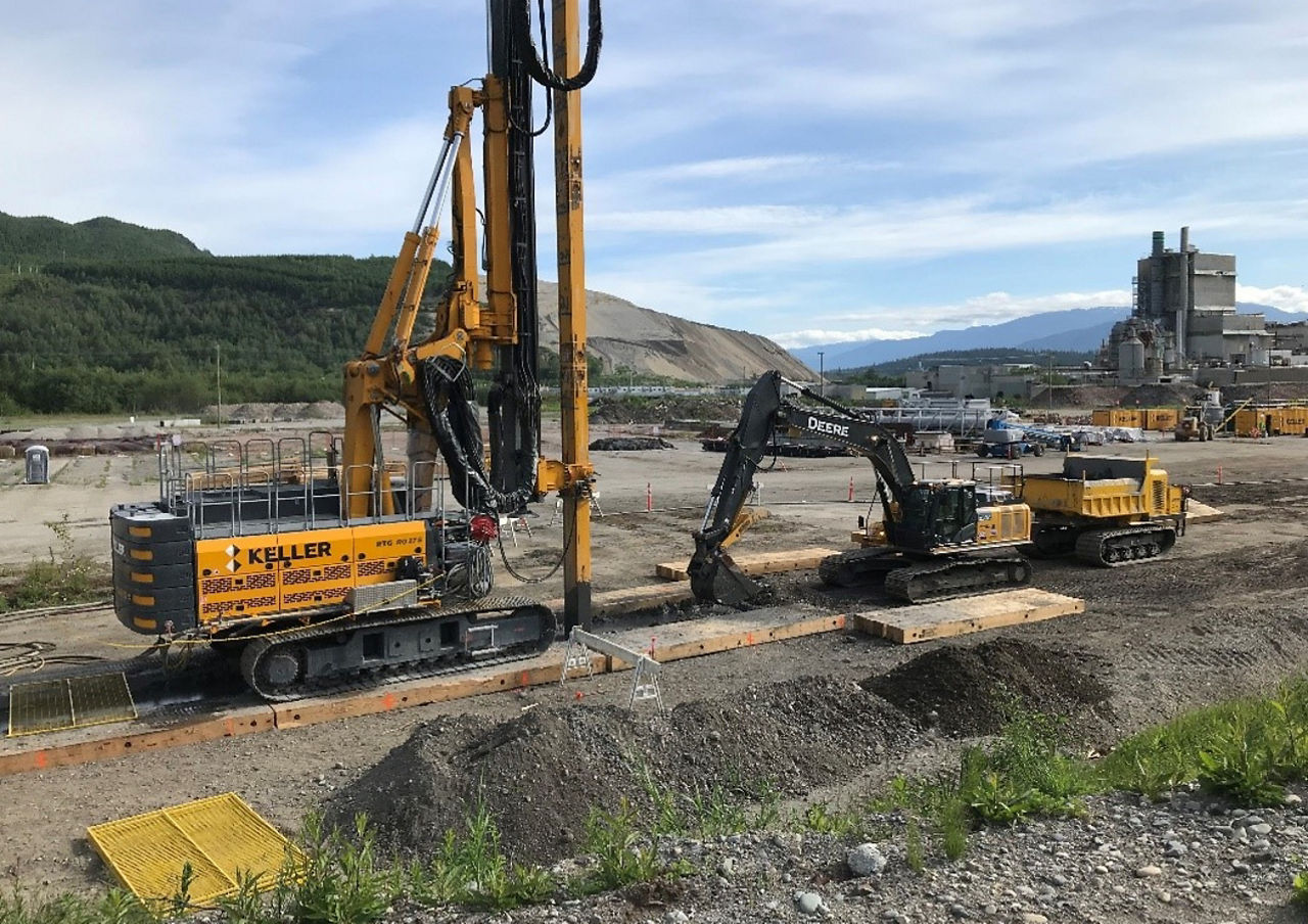 Heavy construction equipment at the site