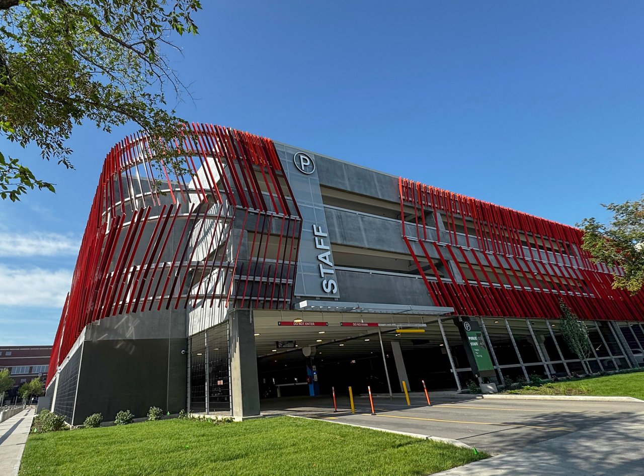 An exterior shot of the Regina Parkade.