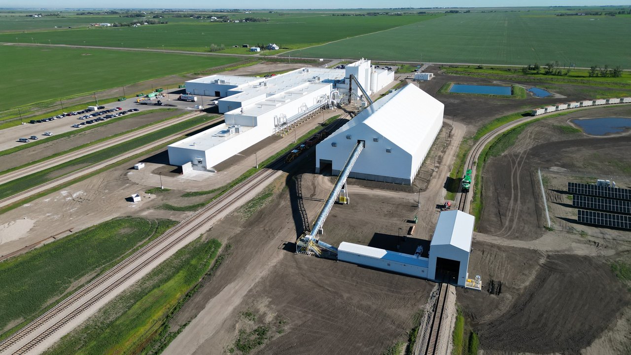 An exterior aerial of photo of the CGC manufacturing plant main buildings