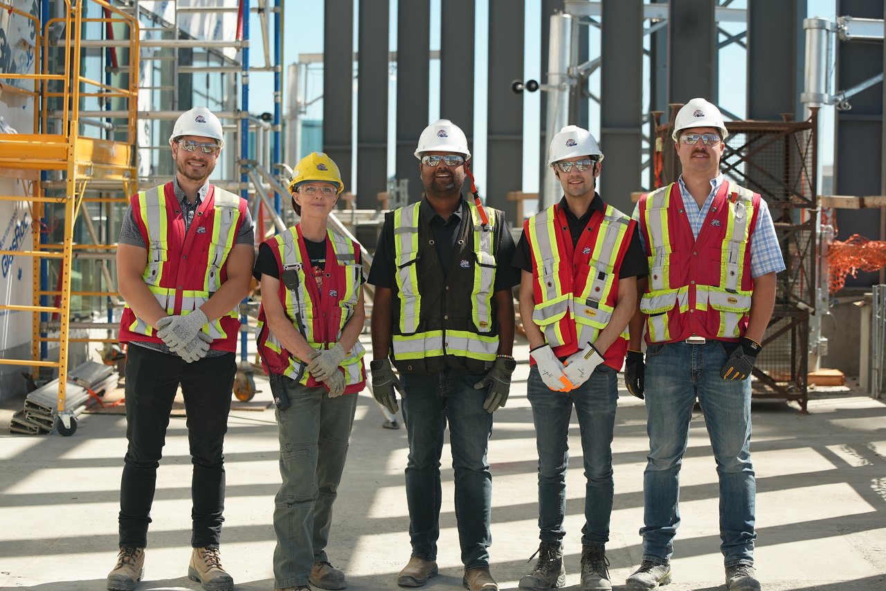 A group of Ledcor construction employees on-site