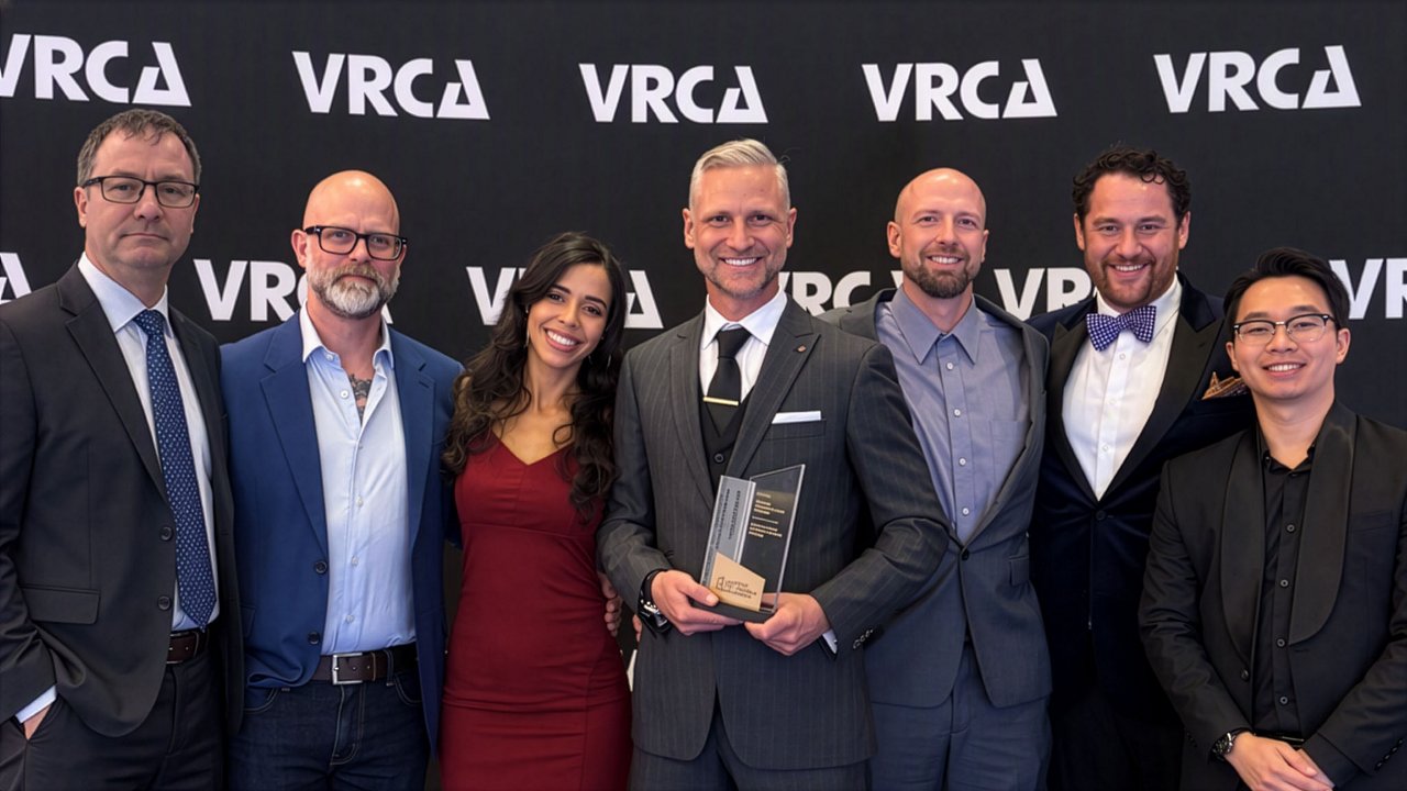 A group photo of the Ledcor team winning an award